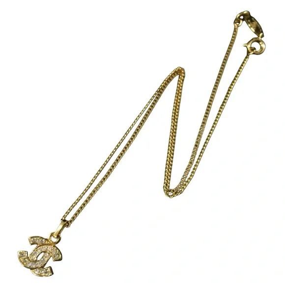 Chanel Necklace Coco Mark Rhinestone Plated Gold - Picture 3 of 7